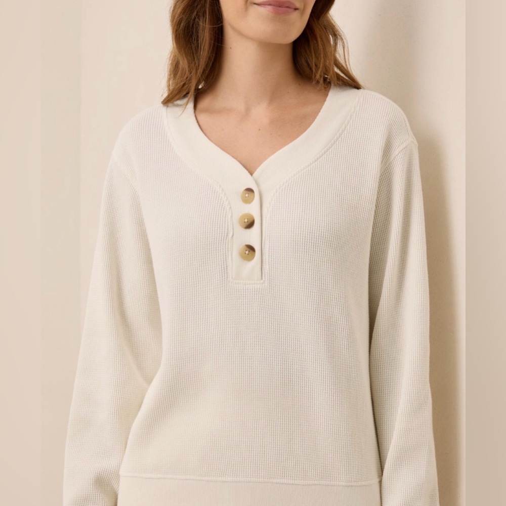 NWT Pact Women's Sienna Thermal Waffle Henley Pullover - Picture 5 of 16